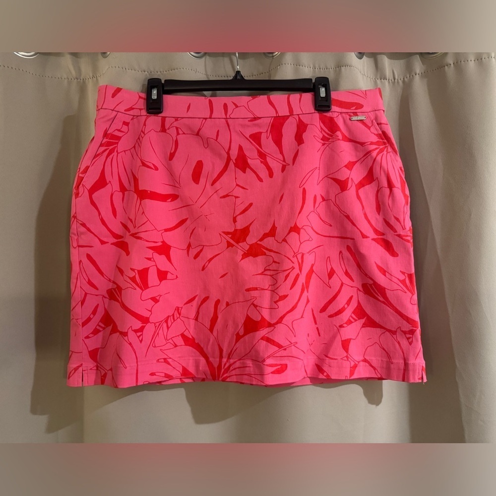 Rafaella Pink Leaf Print Mini Skirt with built in shorts